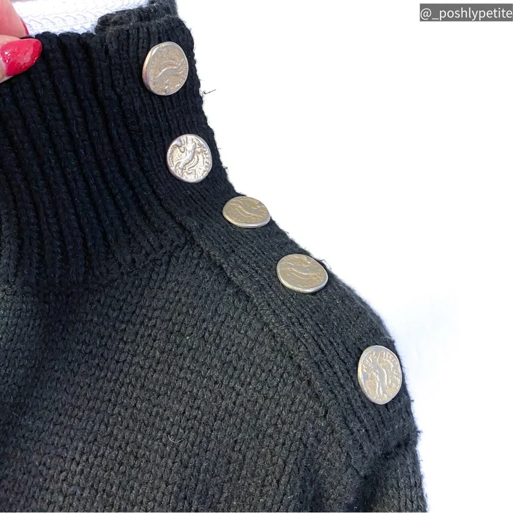 Zara knit small black mock  neck button sweater - Picture 13 of 16